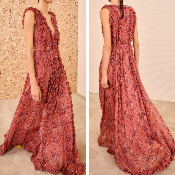 NWT Ulla Johnson Aida Cascading Ruffle Gown Maxi Dress Oleander Sz6 Party Cockta - Picture 1 of 7
